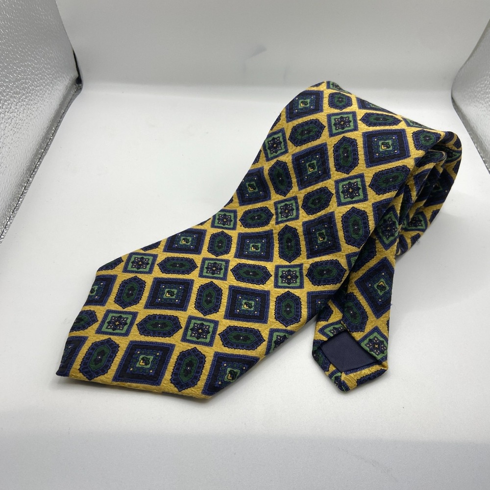 Claybrooke Necktie Mens OS Yellow Blue Geometric Silk Formal Classic Business